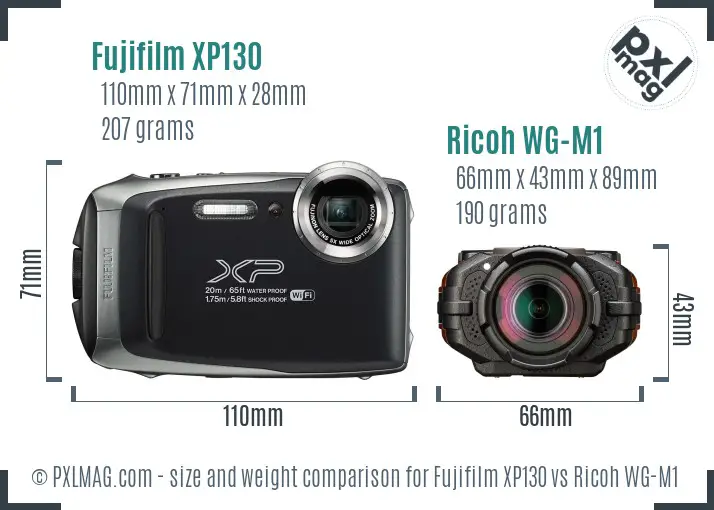 Fujifilm XP130 vs Ricoh WG-M1 size comparison