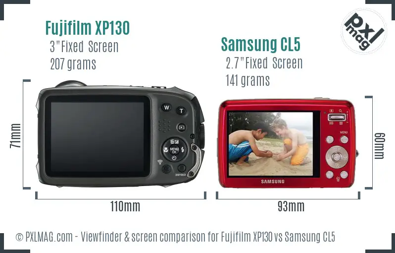 Fujifilm XP130 vs Samsung CL5 Screen and Viewfinder comparison