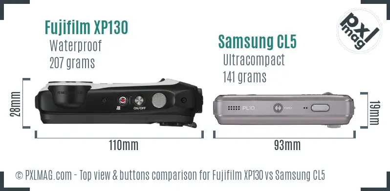 Fujifilm XP130 vs Samsung CL5 top view buttons comparison