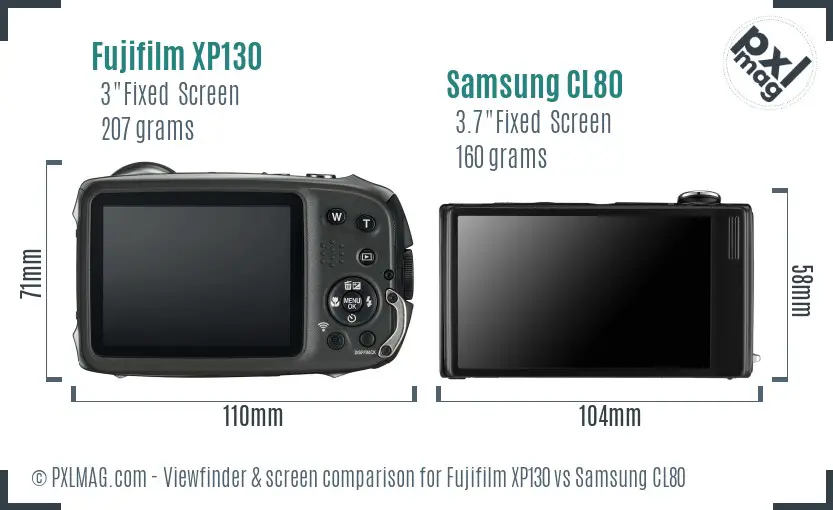 Fujifilm XP130 vs Samsung CL80 Screen and Viewfinder comparison