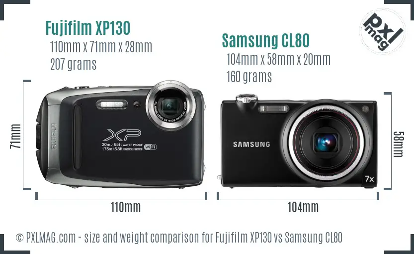 Fujifilm XP130 vs Samsung CL80 size comparison