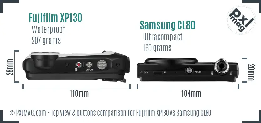 Fujifilm XP130 vs Samsung CL80 top view buttons comparison