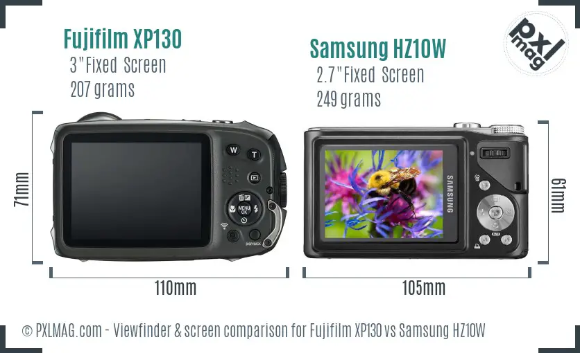 Fujifilm XP130 vs Samsung HZ10W Screen and Viewfinder comparison