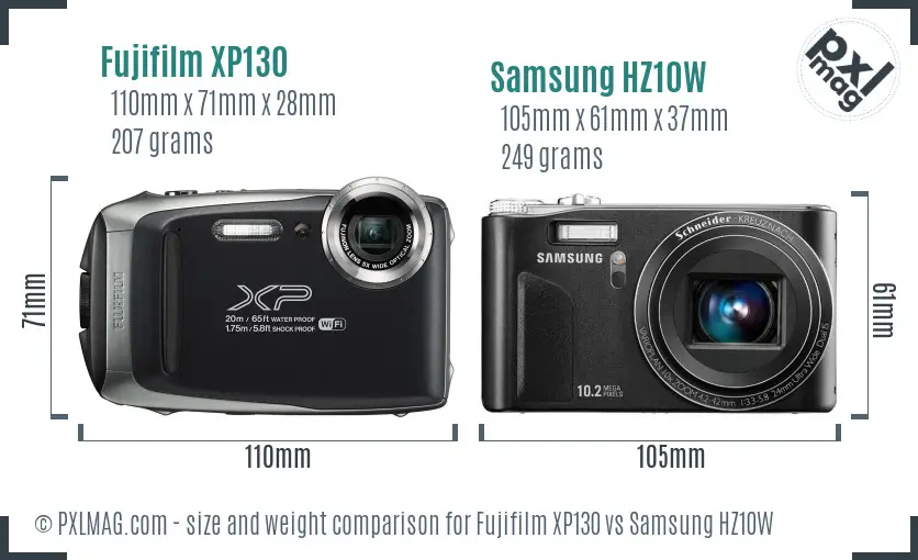 Fujifilm XP130 vs Samsung HZ10W size comparison