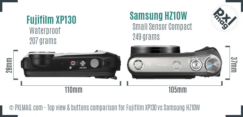 Fujifilm XP130 vs Samsung HZ10W top view buttons comparison