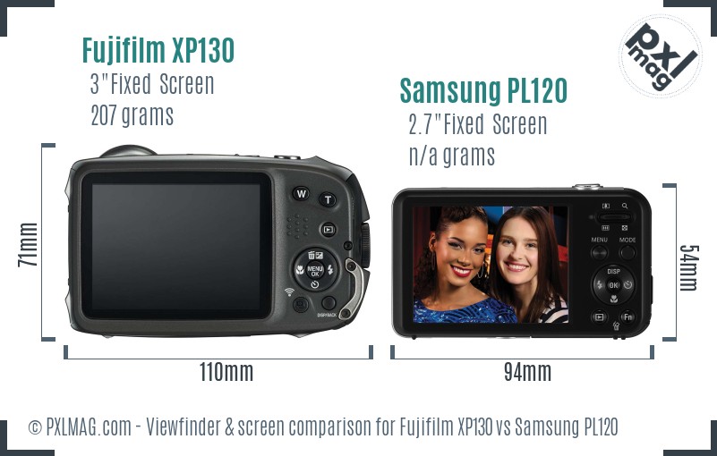 Fujifilm XP130 vs Samsung PL120 Screen and Viewfinder comparison