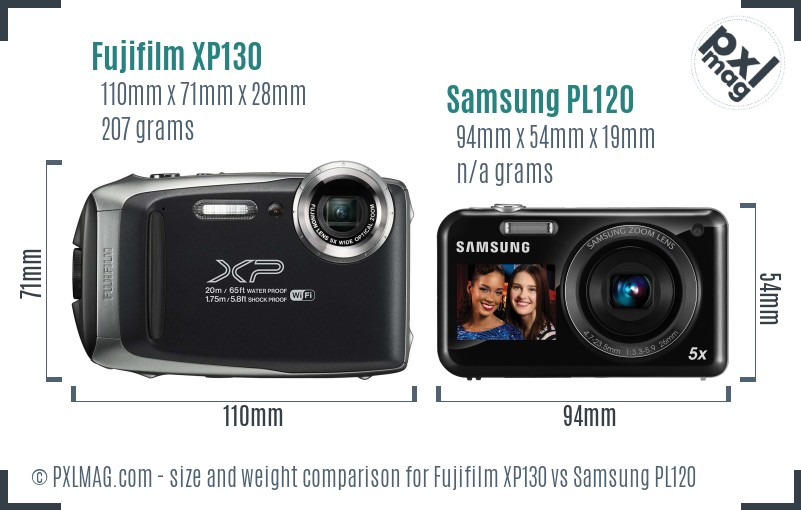 Fujifilm XP130 vs Samsung PL120 size comparison