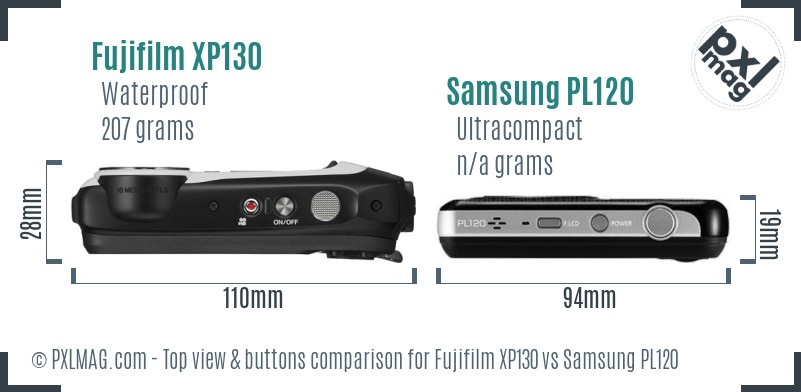 Fujifilm XP130 vs Samsung PL120 top view buttons comparison
