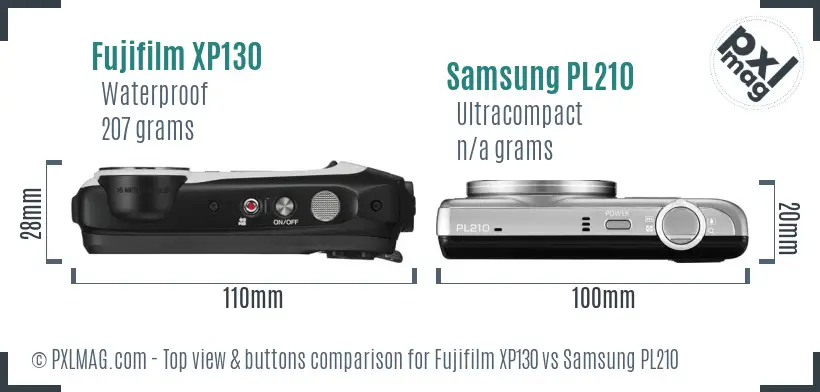 Fujifilm XP130 vs Samsung PL210 top view buttons comparison Fujifilm XP130 vs Samsung PL210 top view buttons comparison