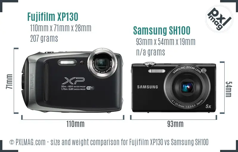 Fujifilm XP130 vs Samsung SH100 size comparison