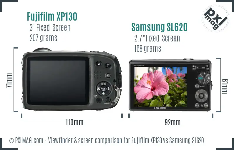 Fujifilm XP130 vs Samsung SL620 Screen and Viewfinder comparison