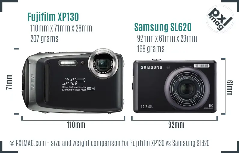Fujifilm XP130 vs Samsung SL620 size comparison