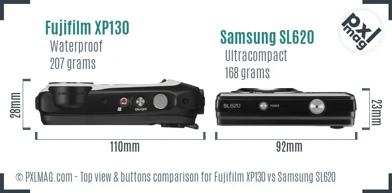 Fujifilm XP130 vs Samsung SL620 top view buttons comparison