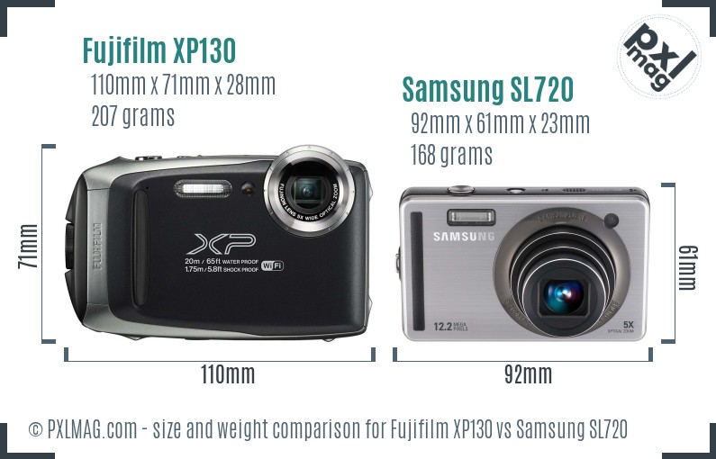 Fujifilm XP130 vs Samsung SL720 size comparison