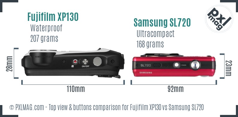 Fujifilm XP130 vs Samsung SL720 top view buttons comparison