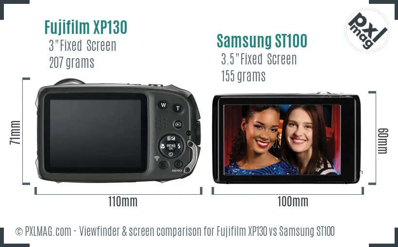 Fujifilm XP130 vs Samsung ST100 Screen and Viewfinder comparison