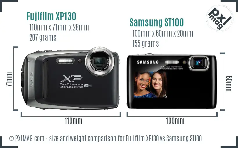 Fujifilm XP130 vs Samsung ST100 size comparison