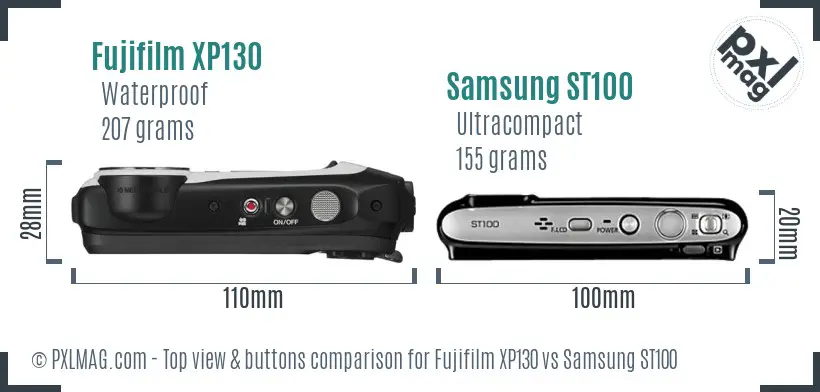 Fujifilm XP130 vs Samsung ST100 top view buttons comparison