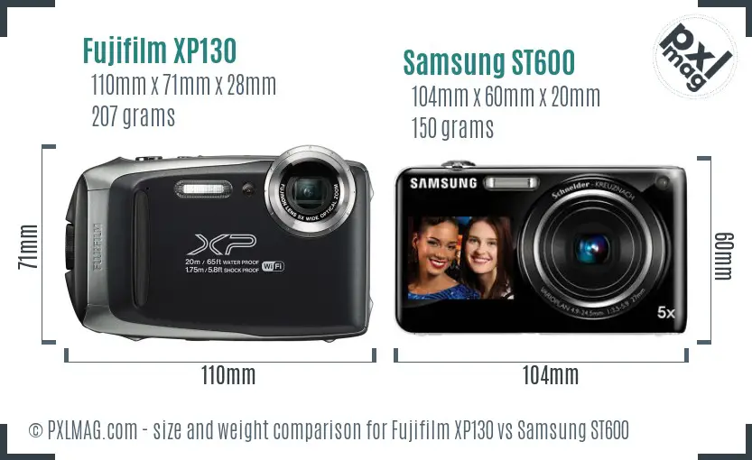 Fujifilm XP130 vs Samsung ST600 size comparison