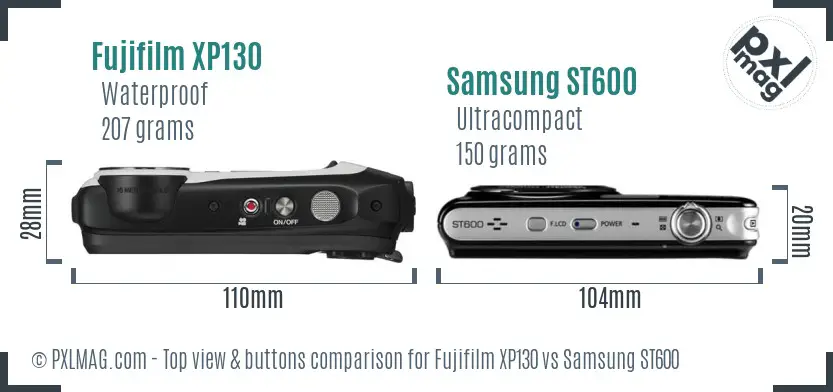 Fujifilm XP130 vs Samsung ST600 top view buttons comparison