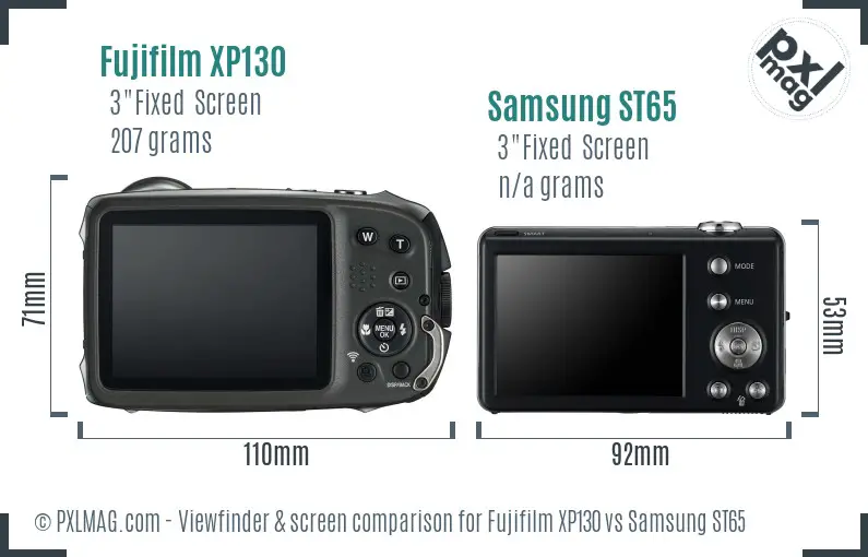 Fujifilm XP130 vs Samsung ST65 Screen and Viewfinder comparison