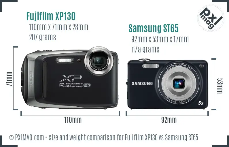 Fujifilm XP130 vs Samsung ST65 size comparison