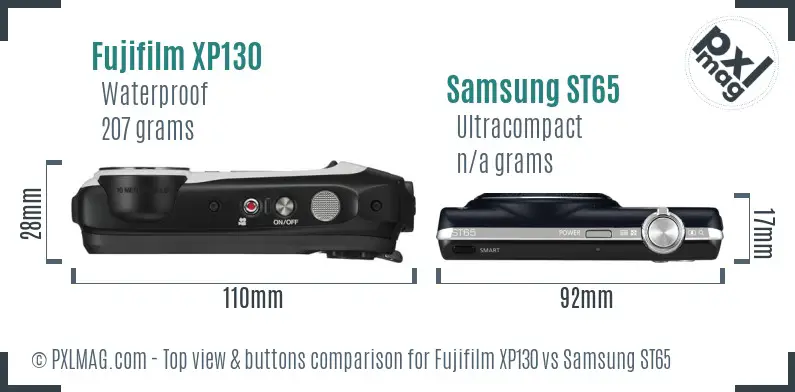 Fujifilm XP130 vs Samsung ST65 top view buttons comparison