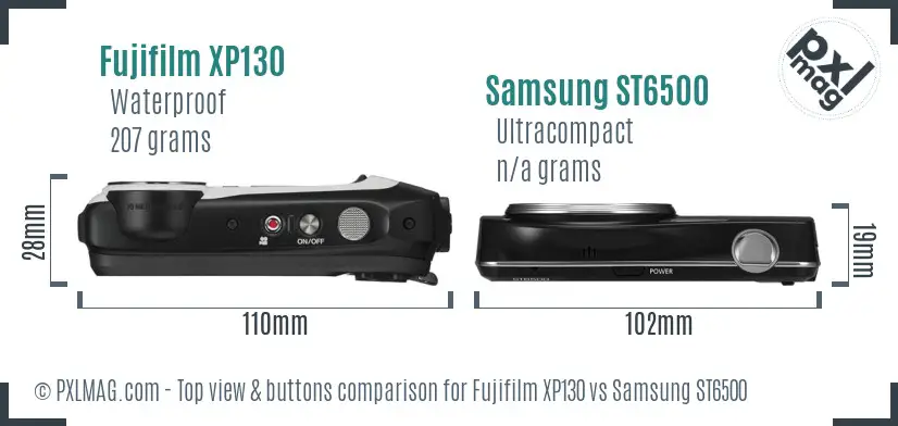 Fujifilm XP130 vs Samsung ST6500 top view buttons comparison Fujifilm XP130 vs Samsung ST6500 top view buttons comparison