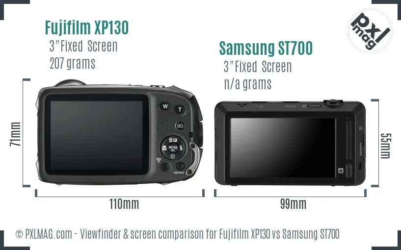 Fujifilm XP130 vs Samsung ST700 Screen and Viewfinder comparison