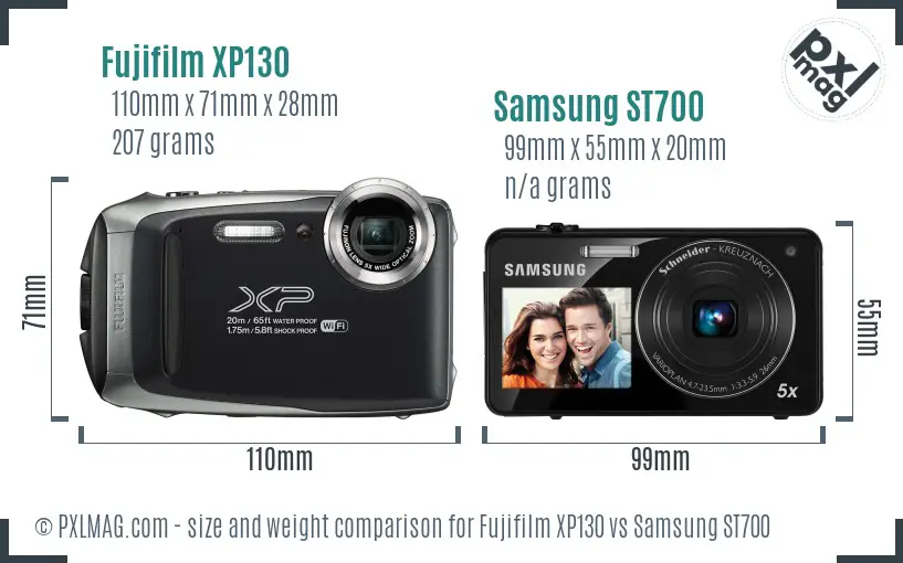 Fujifilm XP130 vs Samsung ST700 size comparison
