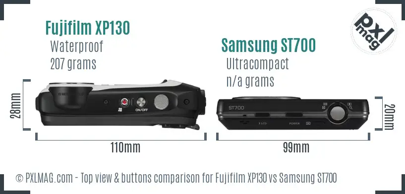 Fujifilm XP130 vs Samsung ST700 top view buttons comparison