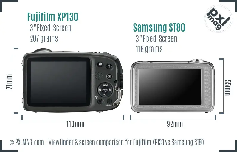 Fujifilm XP130 vs Samsung ST80 Screen and Viewfinder comparison