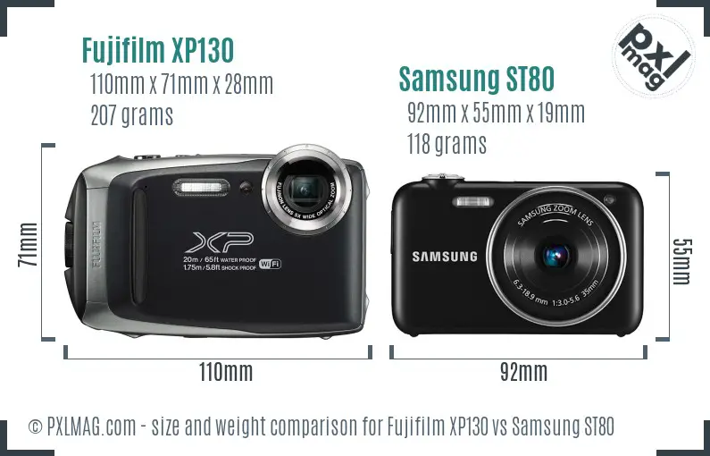 Fujifilm XP130 vs Samsung ST80 size comparison