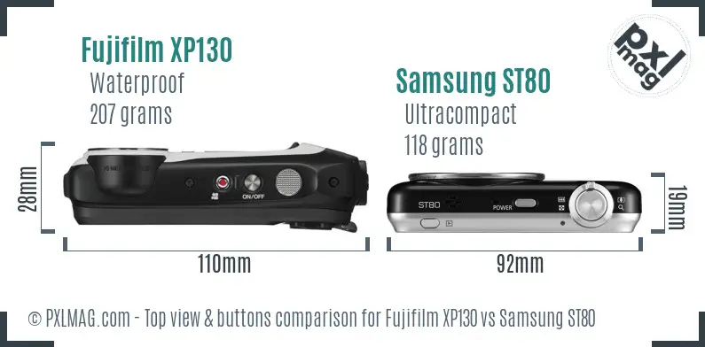Fujifilm XP130 vs Samsung ST80 top view buttons comparison