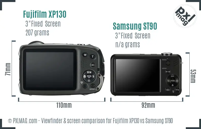 Fujifilm XP130 vs Samsung ST90 Screen and Viewfinder comparison