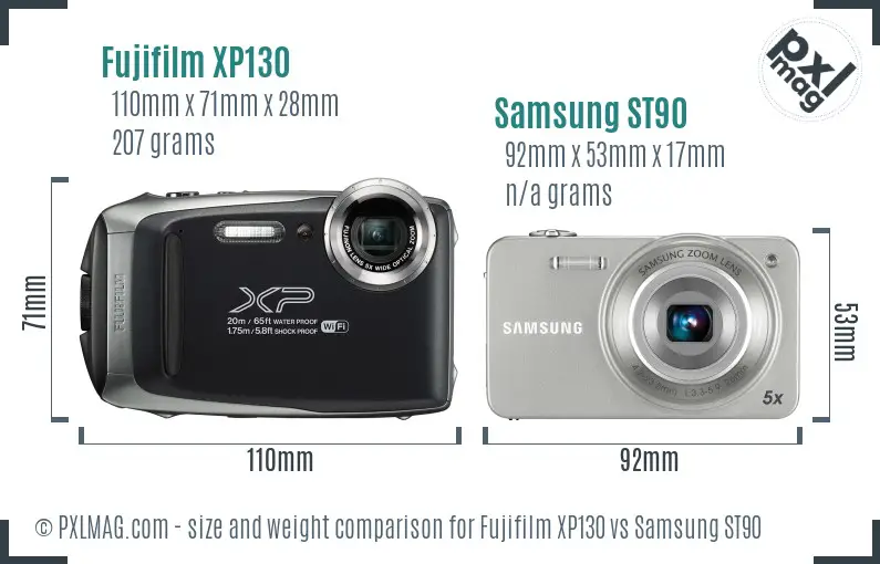 Fujifilm XP130 vs Samsung ST90 size comparison