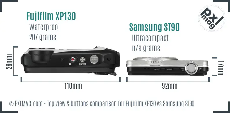 Fujifilm XP130 vs Samsung ST90 top view buttons comparison