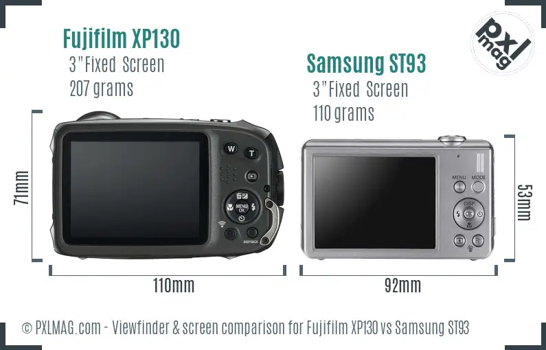 Fujifilm XP130 vs Samsung ST93 Screen and Viewfinder comparison