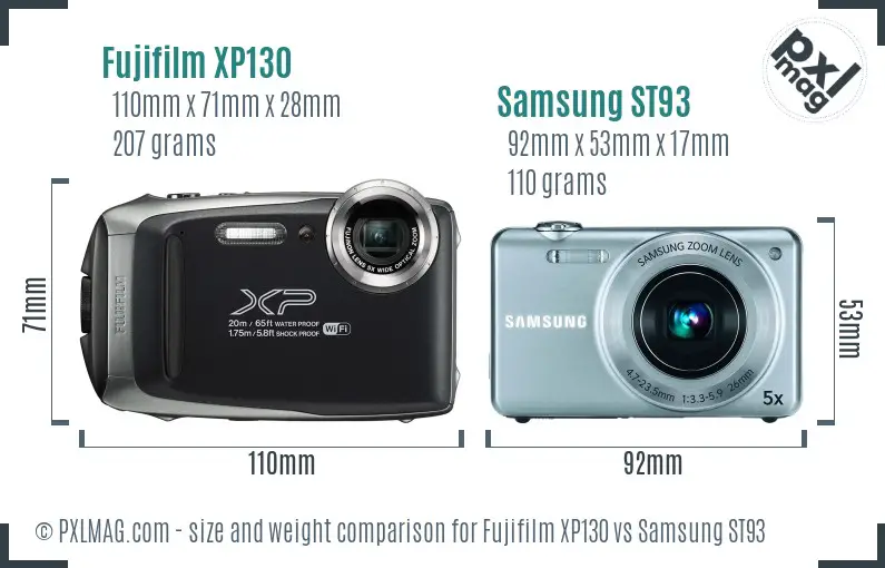 Fujifilm XP130 vs Samsung ST93 size comparison