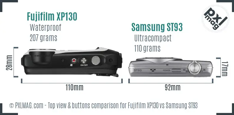 Fujifilm XP130 vs Samsung ST93 top view buttons comparison