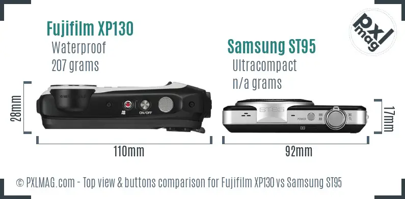 Fujifilm XP130 vs Samsung ST95 top view buttons comparison Fujifilm XP130 vs Samsung ST95 top view buttons comparison