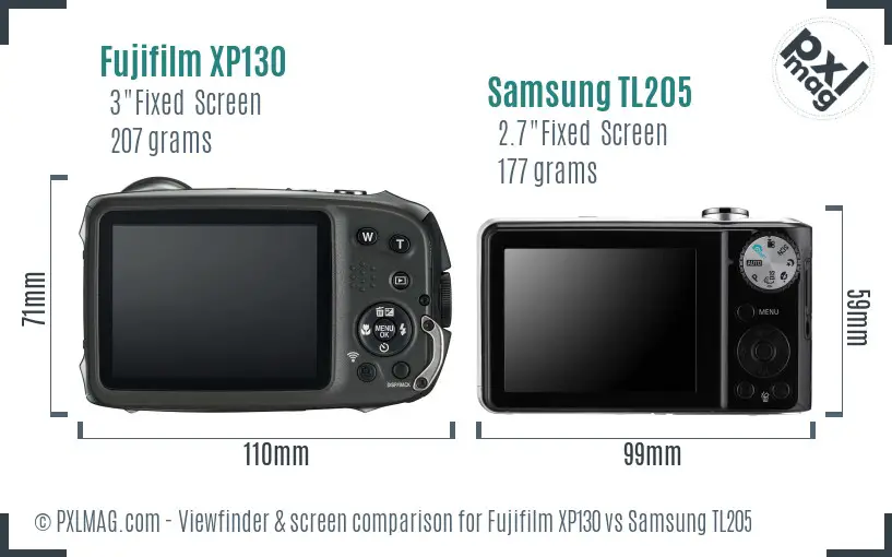 Fujifilm XP130 vs Samsung TL205 Screen and Viewfinder comparison