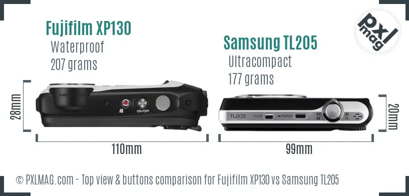 Fujifilm XP130 vs Samsung TL205 top view buttons comparison