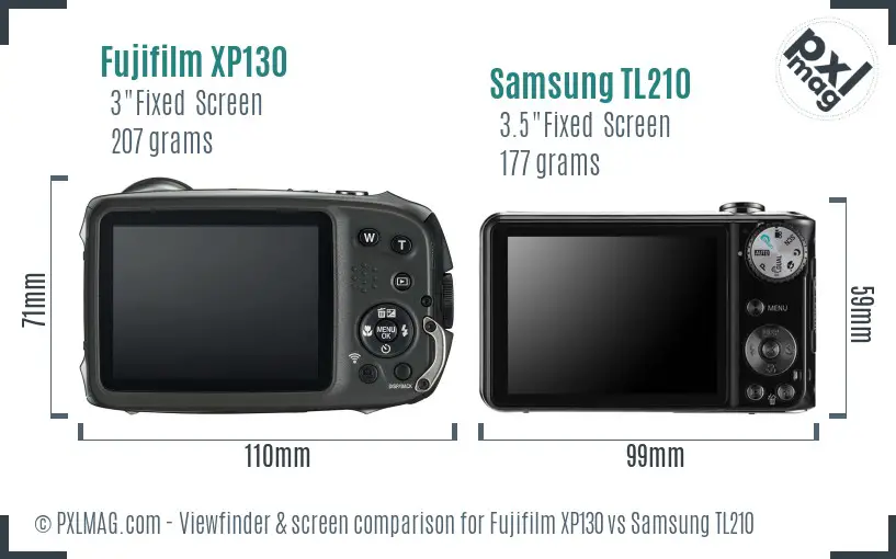 Fujifilm XP130 vs Samsung TL210 Screen and Viewfinder comparison