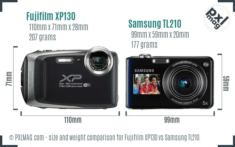 Fujifilm XP130 vs Samsung TL210 size comparison