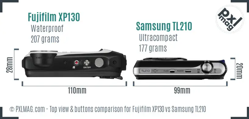 Fujifilm XP130 vs Samsung TL210 top view buttons comparison