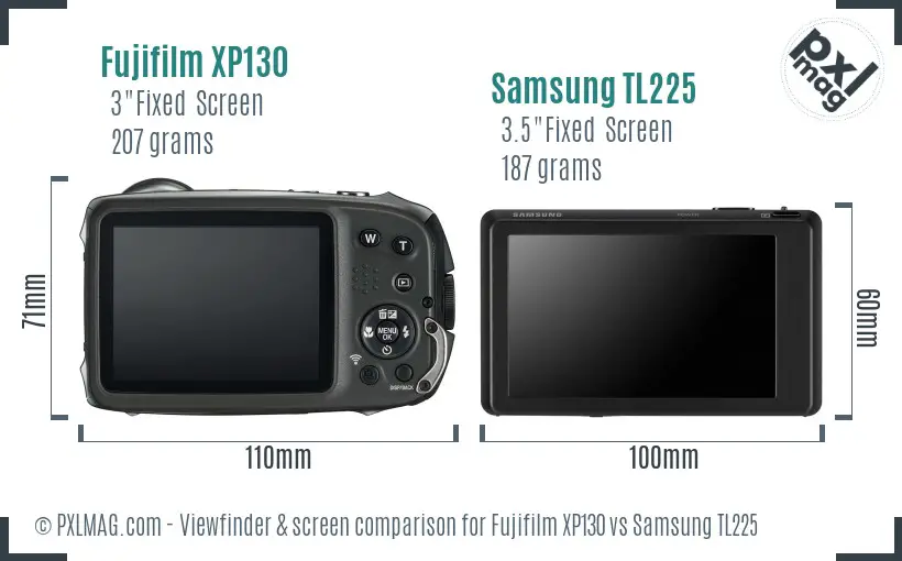 Fujifilm XP130 vs Samsung TL225 Screen and Viewfinder comparison