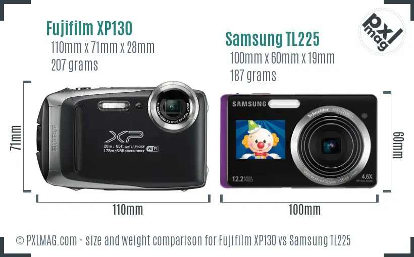 Fujifilm XP130 vs Samsung TL225 size comparison