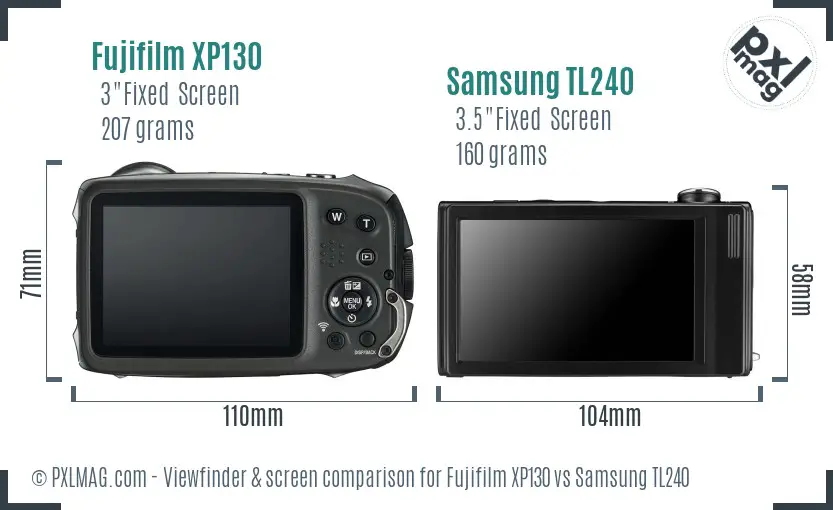 Fujifilm XP130 vs Samsung TL240 Screen and Viewfinder comparison