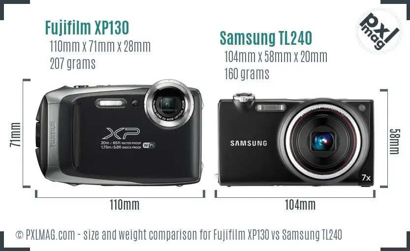 Fujifilm XP130 vs Samsung TL240 size comparison